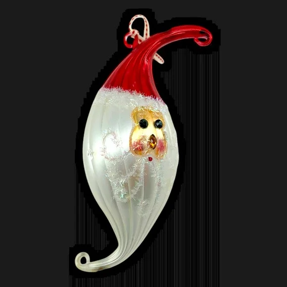 Santa Claus Head & Hat Christmas Ornament Blown Glass Rhinestone Whimsical - Picture 2 of 9